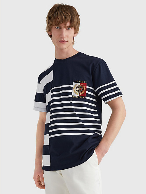 blue icons mixed stripe t-shirt for men tommy hilfiger
