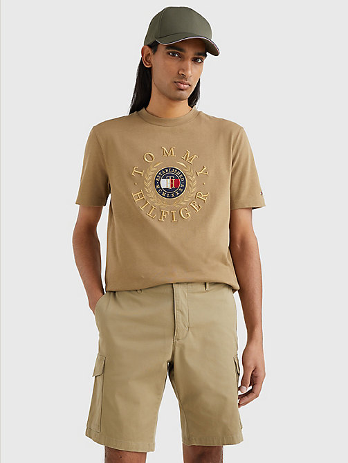 t-shirt icons con ricamo marrone da men tommy hilfiger