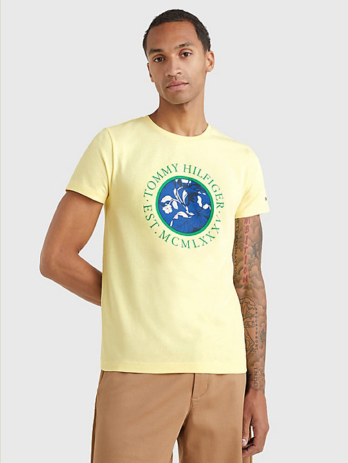 yellow floral logo t-shirt for men tommy hilfiger