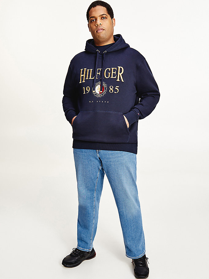 blue plus icons logo embroidery relaxed fit hoody for men tommy hilfiger