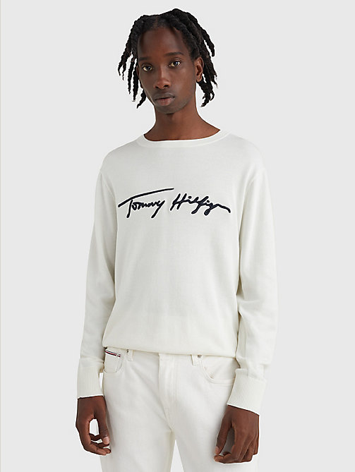 white signature logo embroidery jumper for men tommy hilfiger