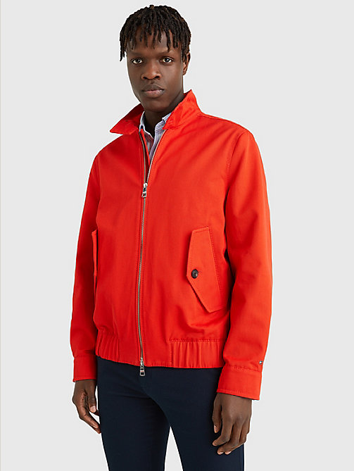 red elevated stand-up collar harrington jacket for men tommy hilfiger
