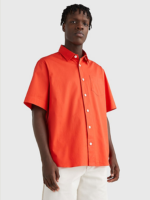red elevated short sleeve relaxed fit shirt for men tommy hilfiger