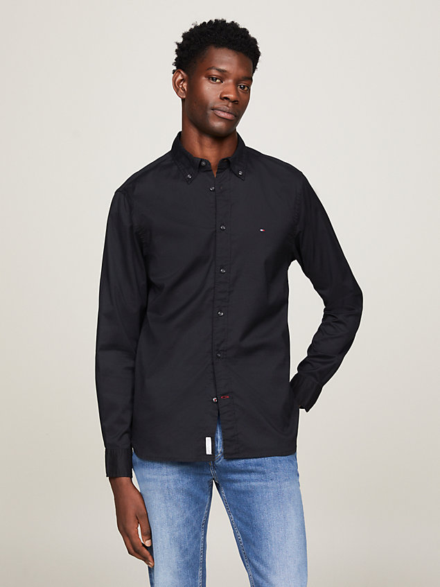 black th flex cotton poplin shirt for men tommy hilfiger