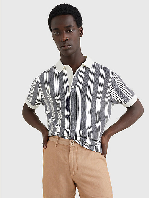 white elevated vertical stripe polo for men tommy hilfiger