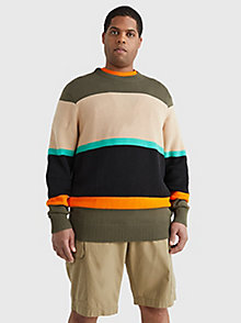 khaki plus colour-blocked mixed knit jumper for men tommy hilfiger