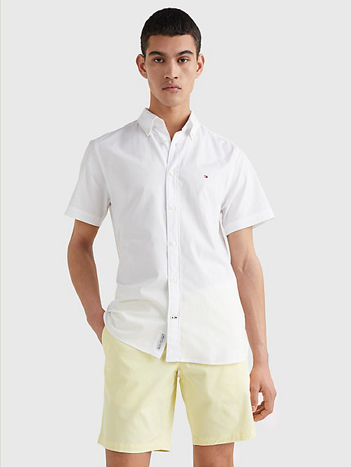 wit regular fit poplin overhemd met korte mouwen voor men - tommy hilfiger