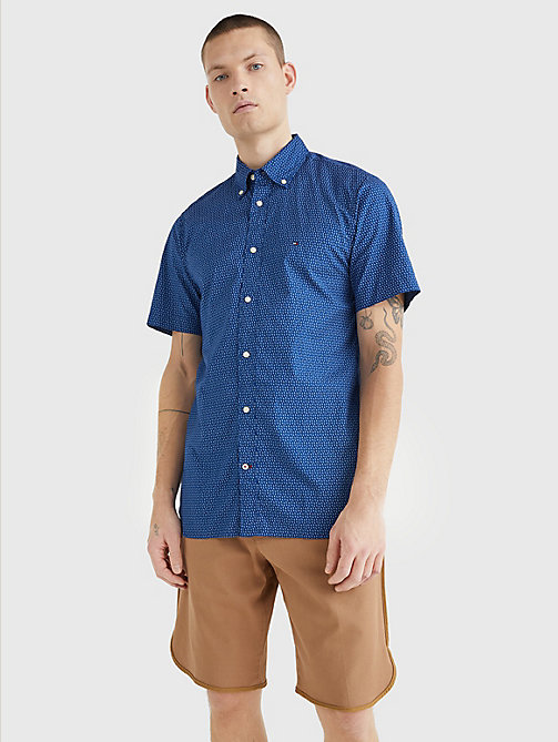 blau regular fit gepunktetes kurzarm-hemd für herren - tommy hilfiger