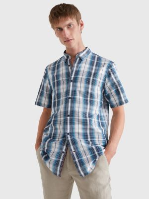 mens short sleeve gingham shirt