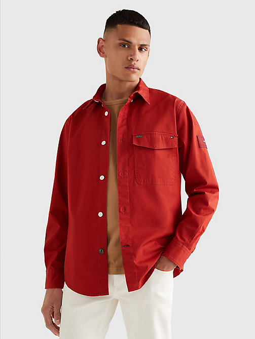 czerwony kurtka koszulowa z lekkiego diagonalu dla mężczyźni - tommy hilfiger