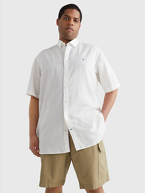 white plus short sleeve tapered regular fit shirt for men tommy hilfiger