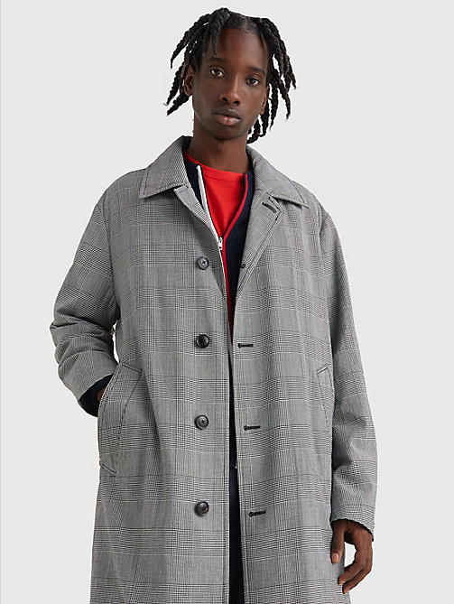 grey elevated check car coat for men tommy hilfiger