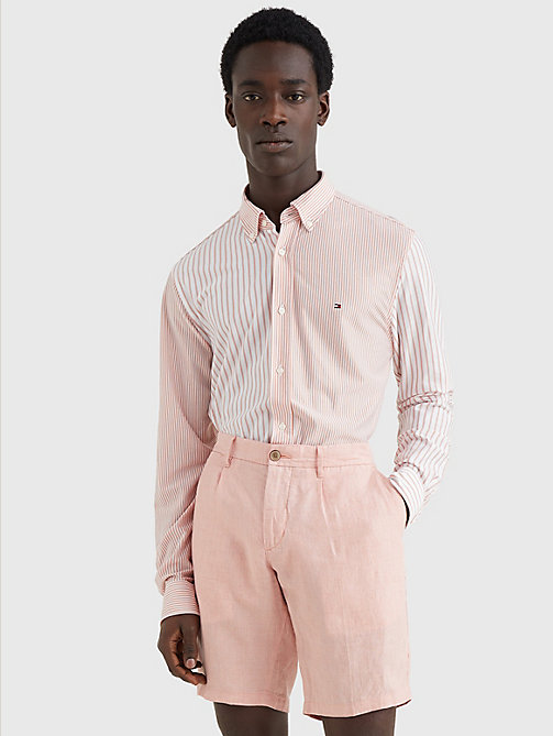 roze regular fit overhemd met gemengde strepen voor heren - tommy hilfiger