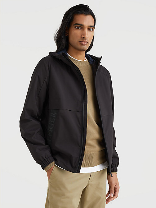 black water repellent hooded jacket for men tommy hilfiger