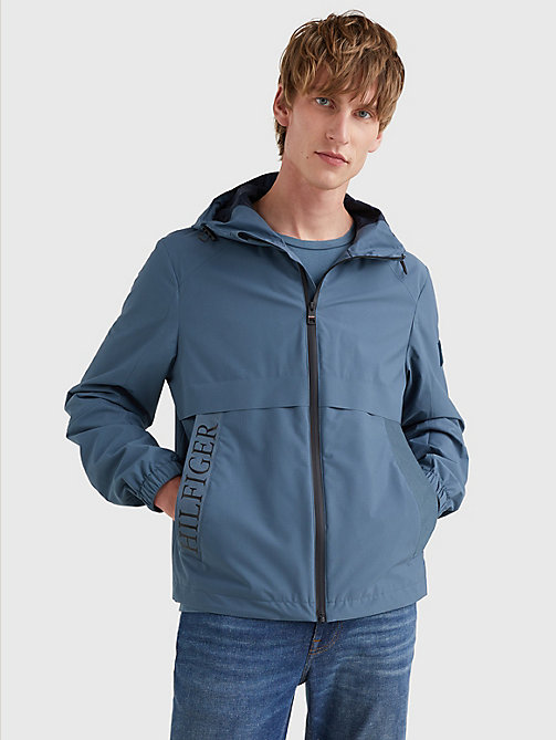 blue water repellent hooded jacket for men tommy hilfiger