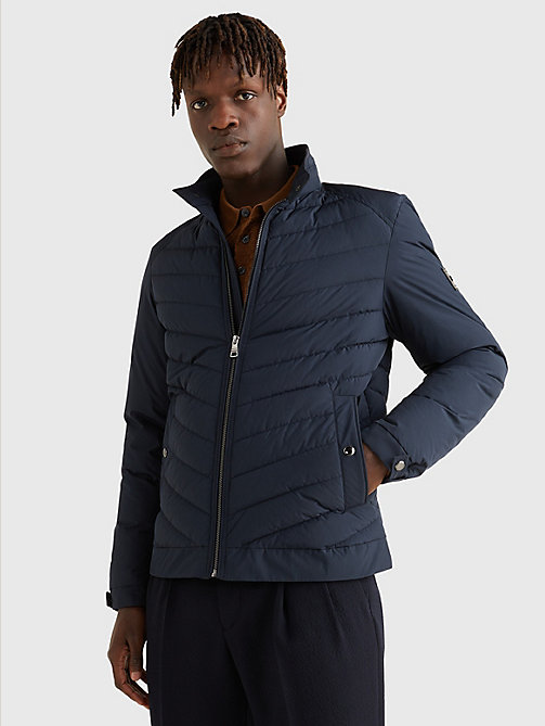 blue quilted stand-up collar jacket for men tommy hilfiger