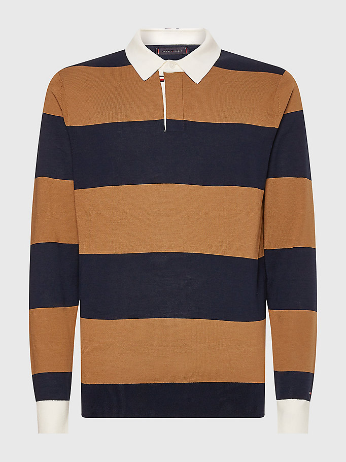 Stripe Knitted Rugby Shirt Blue, Brown And Orange Rugby Shirts