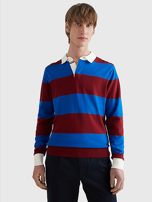 red stripe knitted rugby shirt for men tommy hilfiger