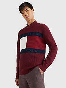 red rib-knit organic cotton flag jumper for men tommy hilfiger
