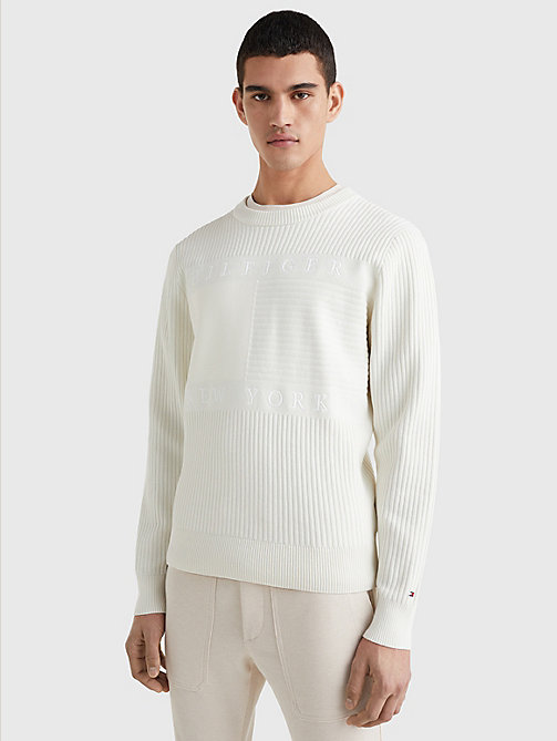 white logo knit jumper for men tommy hilfiger