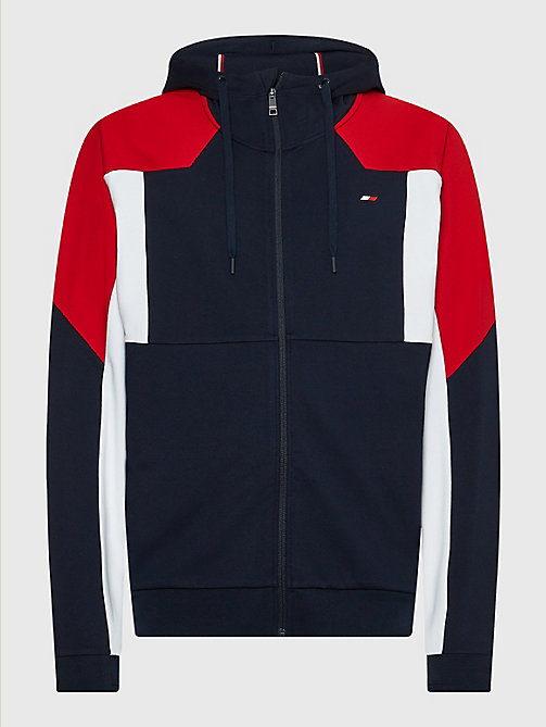 blue sport th cool colour-blocked zip-thru hoody for men tommy hilfiger