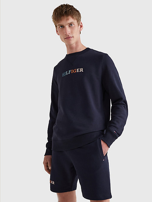 blue multicolour logo embroidery sweatshirt for men tommy hilfiger