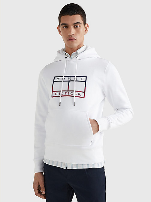white outline flag embroidery logo hoody for men tommy hilfiger