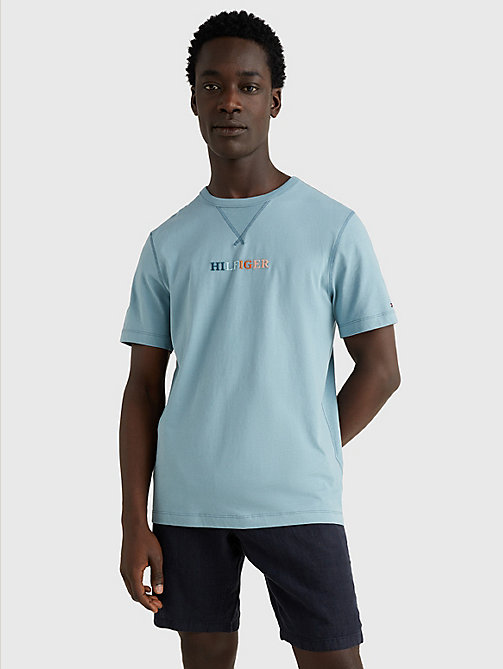 t-shirt à logo brodé multicolore bleu pour men tommy hilfiger