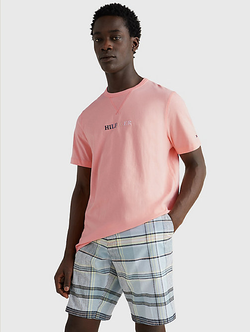 t-shirt à logo brodé multicolore rose pour men tommy hilfiger