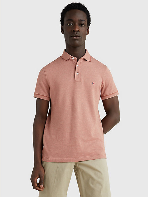 brown tipped organic cotton slim fit polo for men tommy hilfiger