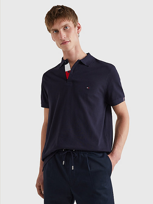 blue colour-blocked polo for men tommy hilfiger