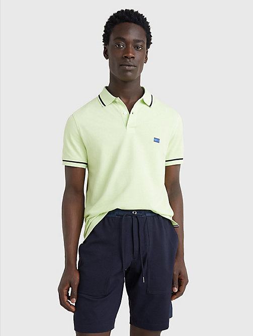 green tonal logo tipped slim fit polo for men tommy hilfiger
