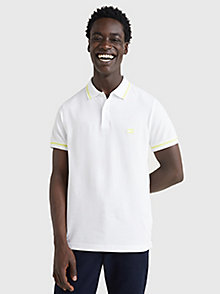 white tonal logo tipped slim fit polo for men tommy hilfiger