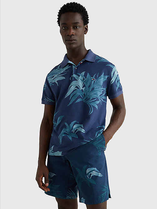 blue palm tree print polo for men tommy hilfiger