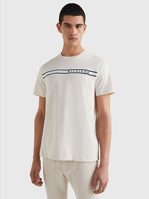 beige tape organic cotton t-shirt for men tommy hilfiger