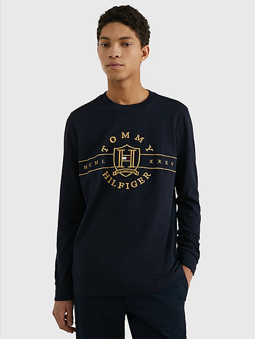 blue icons logo long sleeve t-shirt for men tommy hilfiger