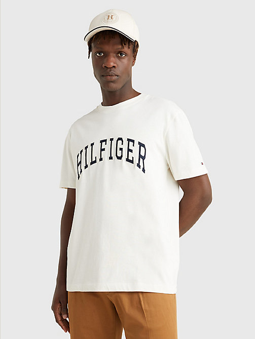 white casual logo t-shirt for men tommy hilfiger