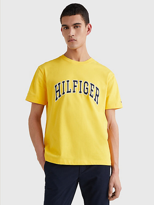 geel casual t-shirt met logo voor heren - tommy hilfiger