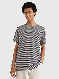 blue stripe cotton linen t-shirt for men tommy hilfiger