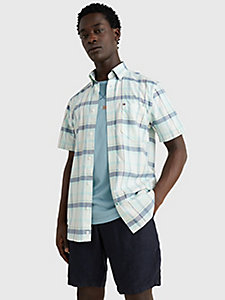 green check pure cotton short sleeve shirt for men tommy hilfiger