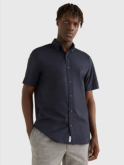 blauw regular fit overhemd met contraststiksel voor men - tommy hilfiger