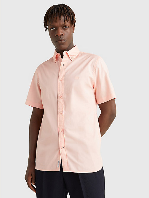 roze regular fit overhemd met contraststiksel voor men - tommy hilfiger