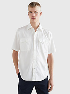 white utility twill short sleeve shirt for men tommy hilfiger