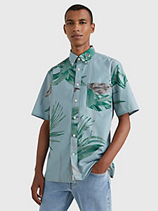 blue tropical print casual short sleeve shirt for men tommy hilfiger