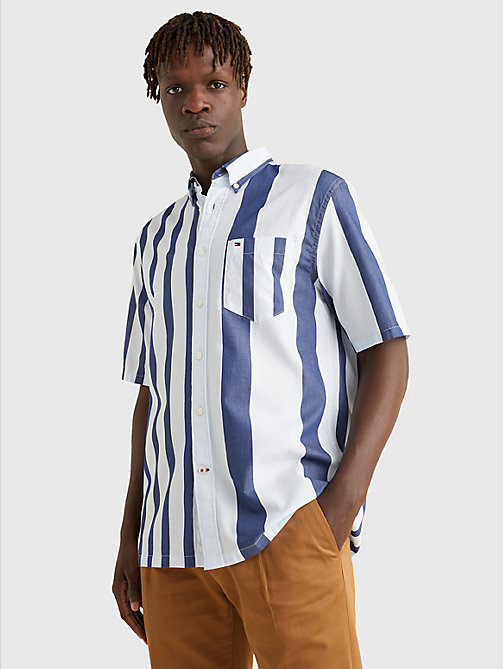 blue mixed stripe casual short sleeve shirt for men tommy hilfiger