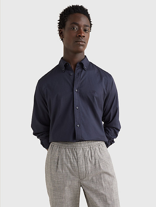 chemise coupe standard en popeline bleu pour men tommy hilfiger