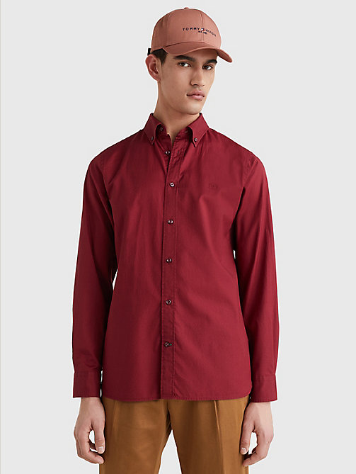 chemise coupe standard en popeline rouge pour hommes tommy hilfiger