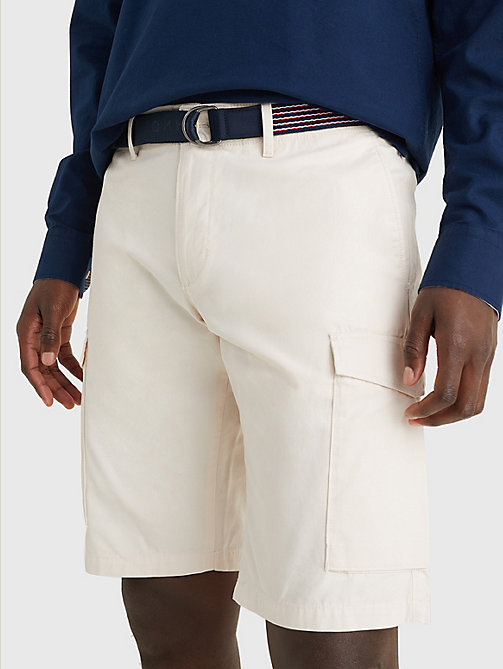 beige belted twill cargo shorts for men tommy hilfiger