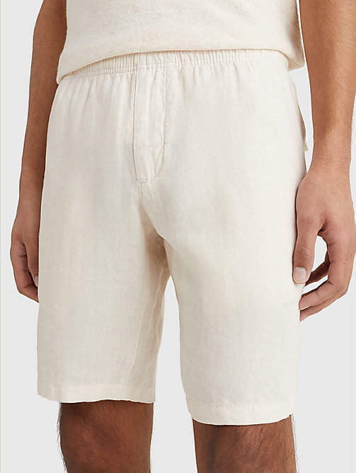 beige harlem relaxed fit linen shorts for men tommy hilfiger