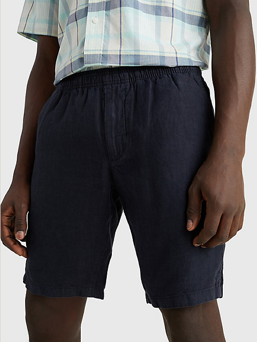blue harlem relaxed fit linen shorts for men tommy hilfiger
